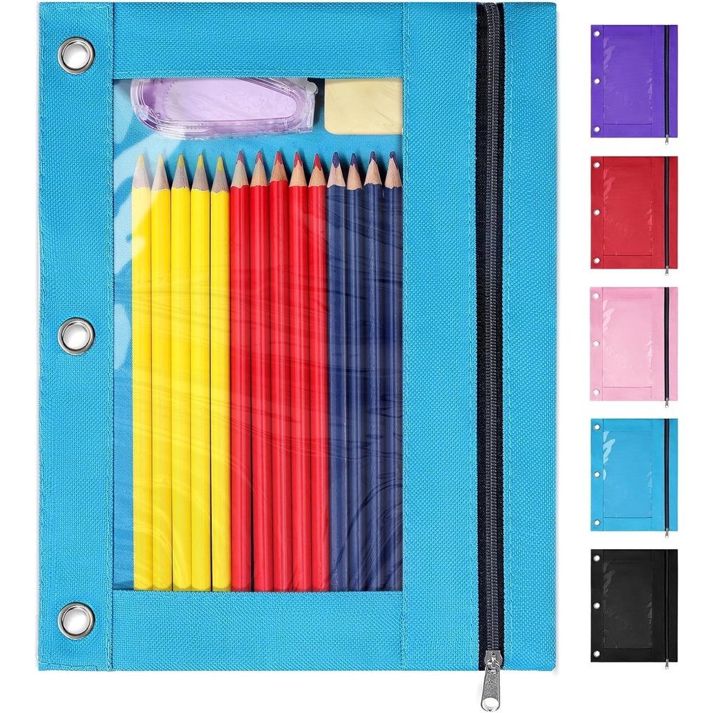 image:imageSUNEE Pencil Pouch for 3 Ring Binder Pencil Bag for Binder with Zippers Black Pencil Case for Students Organizer BlackBlue