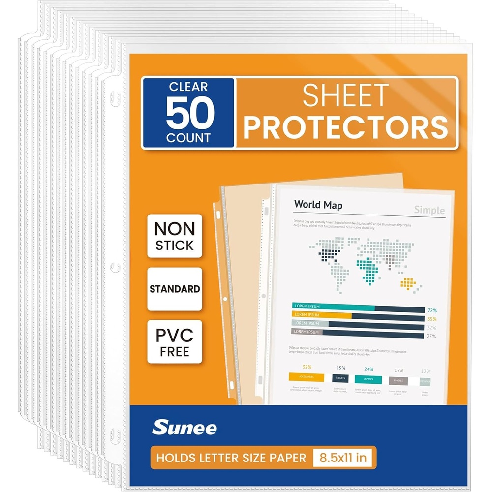 image:imageSUNEE Sheet Protectors 500 Packs for 3 Ring Binder PVCFree Clear Page Protectors 85x11 Inches Plastic Cover for Paper Documents Photos Top Loading Binder Sleeves Letter Size50