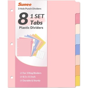 image:imageSUNEE 8 Tab Binder DividersPlastic Dividers for 3 Ring Binder3 Ring Binder Dividers with Tabs for School Office Home SuppliesPastel Color 5 Set1