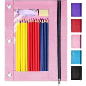 image:imageSUNEE Pencil Pouch for 3 Ring Binder Pencil Bag for Binder with Zippers Black Pencil Case for Students Organizer BlackPink