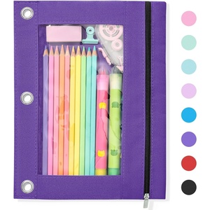image:imageSUNEE Pencil Pouch for 3 Ring Binder Pencil Bag for Binder with Zippers Black Pencil Case for Students Organizer BlackPurple