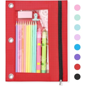 image:imageSUNEE Pencil Pouch for 3 Ring Binder Pencil Bag for Binder with Zippers Black Pencil Case for Students Organizer BlackRed