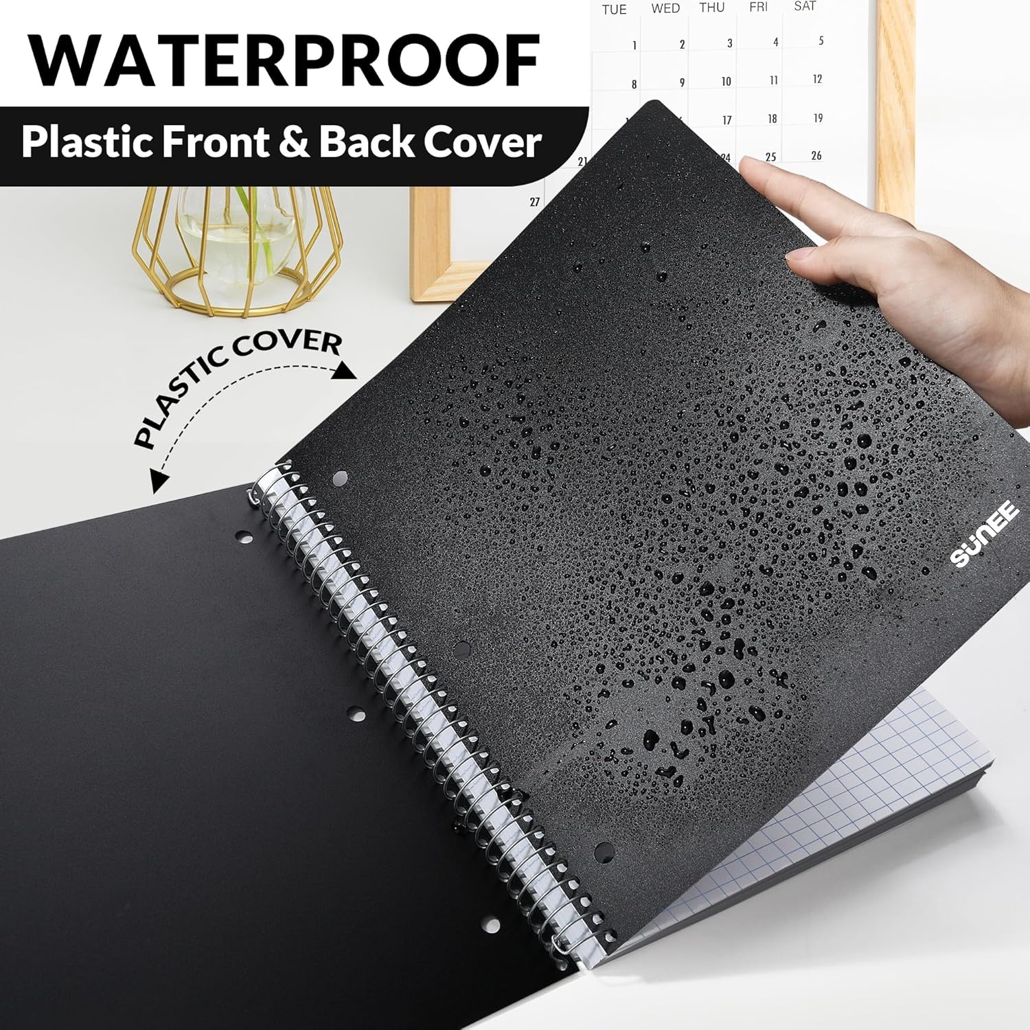 image:imageSUNEE 5 Subject Notebook College Ruled 400 Pages 9x11 5 Pocket Colored Dividers 3Hole Punched Paper PinkBlack