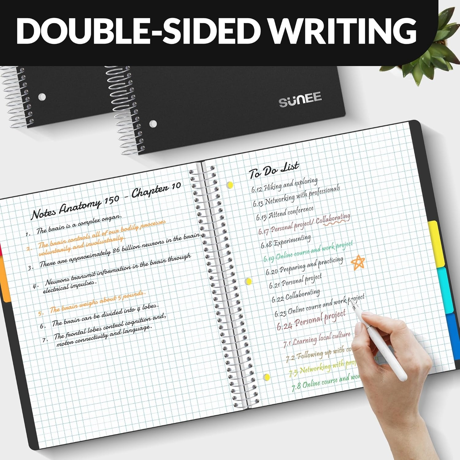 image:imageSUNEE 5 Subject Notebook College Ruled 400 Pages 9x11 5 Pocket Colored Dividers 3Hole Punched Paper PinkBlack
