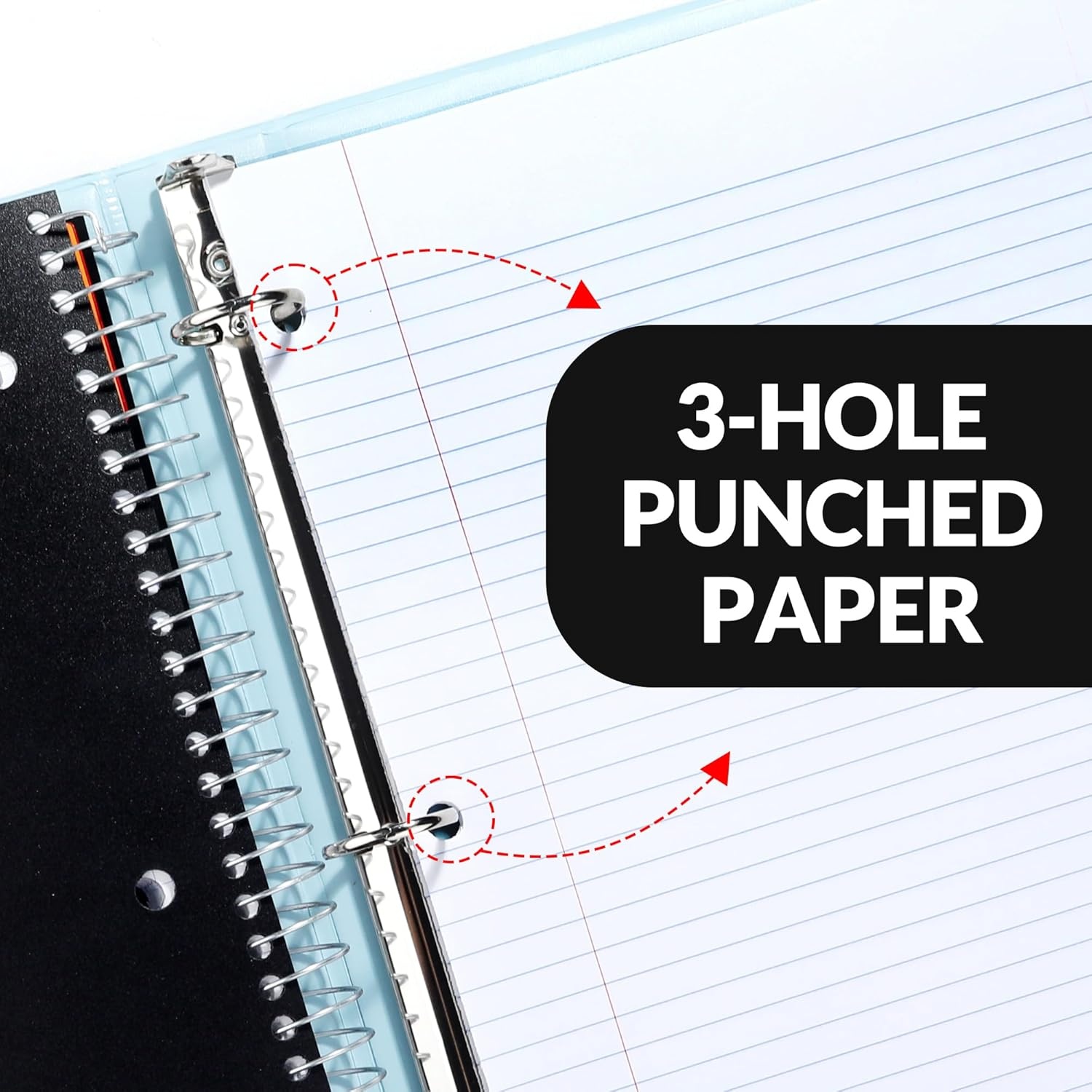 image:imageSUNEE 5 Subject Notebook College Ruled 400 Pages 9x11 5 Pocket Colored Dividers 3Hole Punched Paper PinkBlack