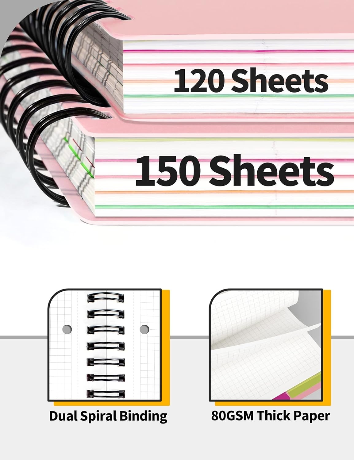 image:imageSUNEE 5 Subject Notebook College Ruled 400 Pages 9x11 5 Pocket Colored Dividers 3Hole Punched Paper PinkPink