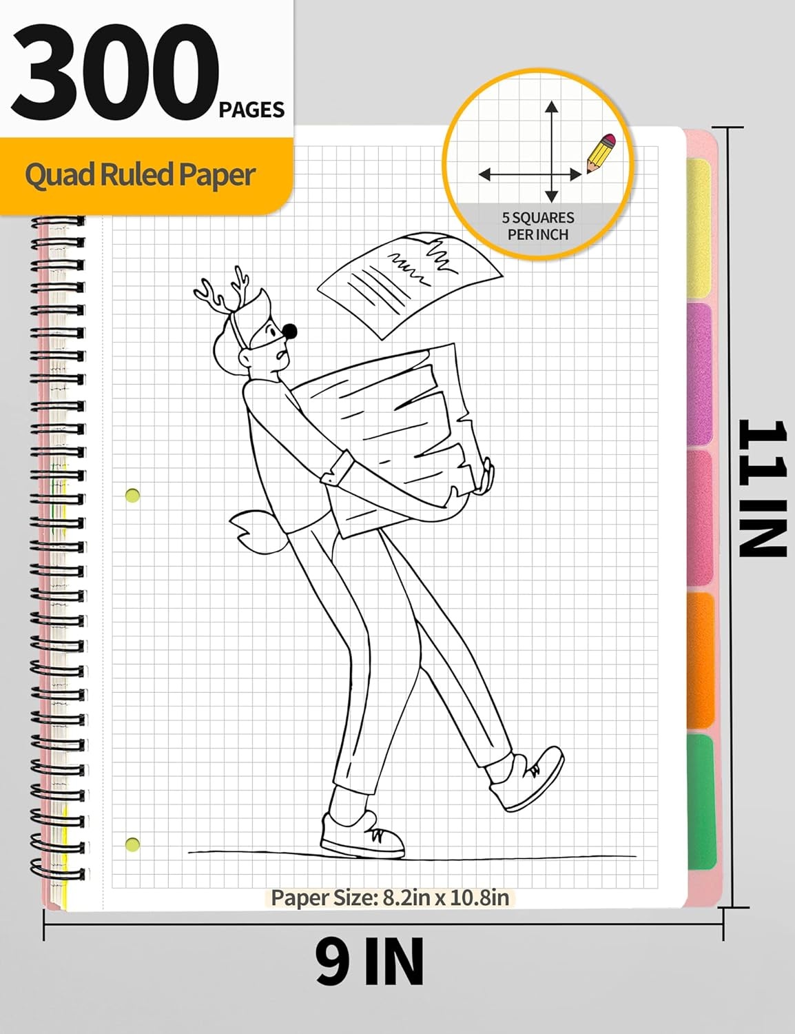 image:imageSUNEE 5 Subject Notebook College Ruled 400 Pages 9x11 5 Pocket Colored Dividers 3Hole Punched Paper PinkPink