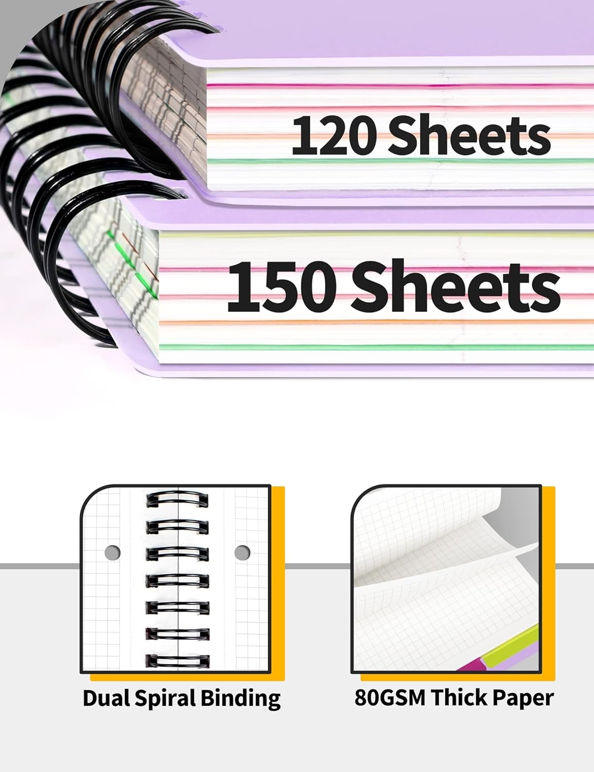 image:imageSUNEE 5 Subject Notebook College Ruled 400 Pages 9x11 5 Pocket Colored Dividers 3Hole Punched Paper PinkPurple
