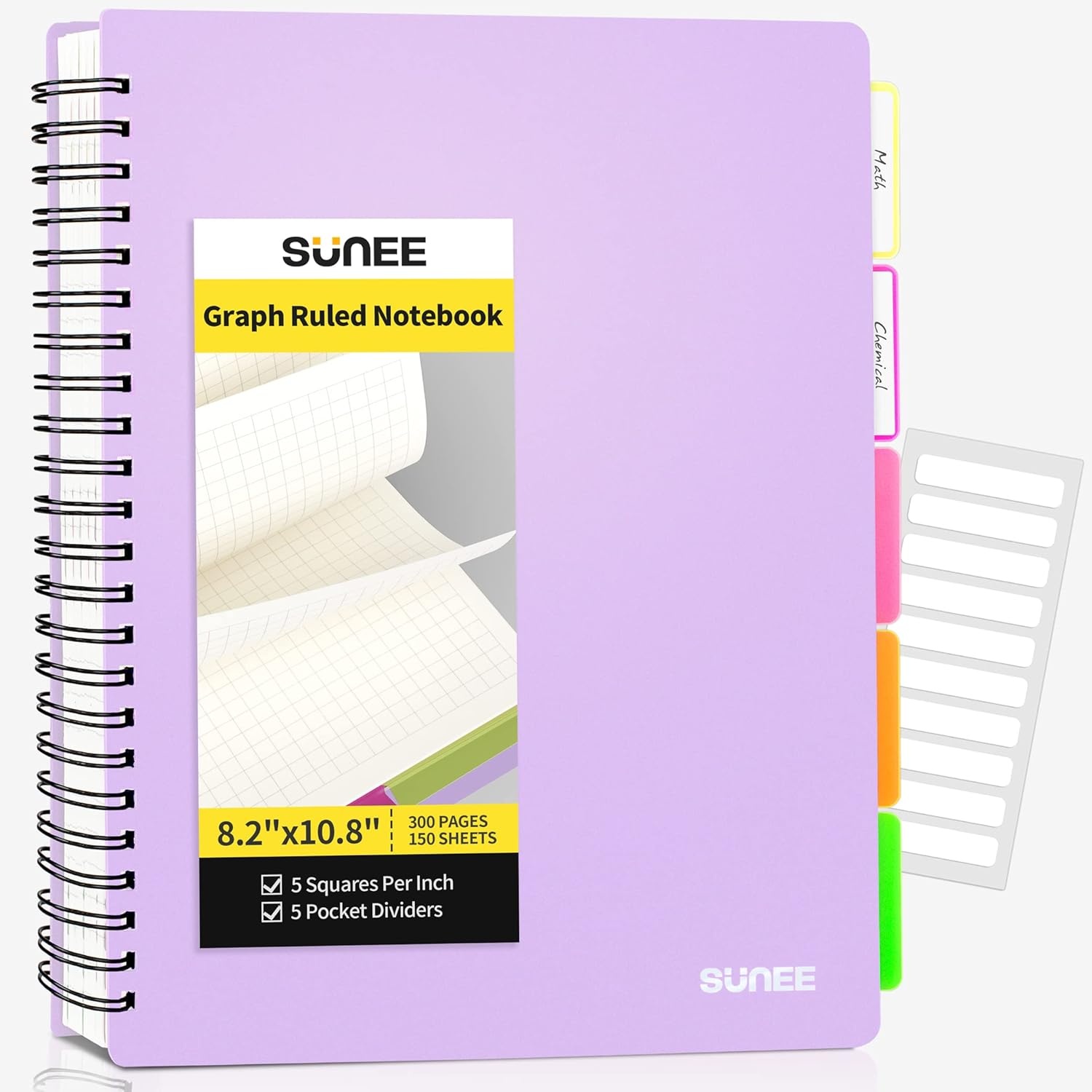image:imageSUNEE 5 Subject Notebook College Ruled 400 Pages 9x11 5 Pocket Colored Dividers 3Hole Punched Paper PinkPurple