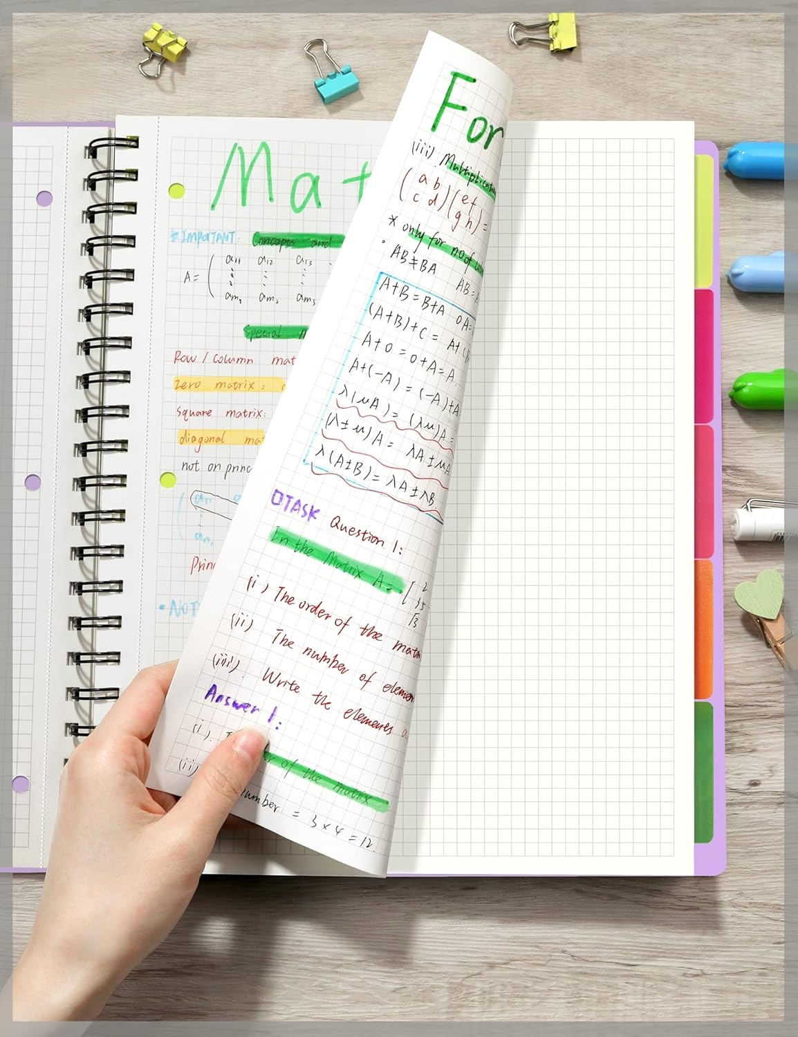 image:imageSUNEE 5 Subject Notebook College Ruled 400 Pages 9x11 5 Pocket Colored Dividers 3Hole Punched Paper PinkPurple