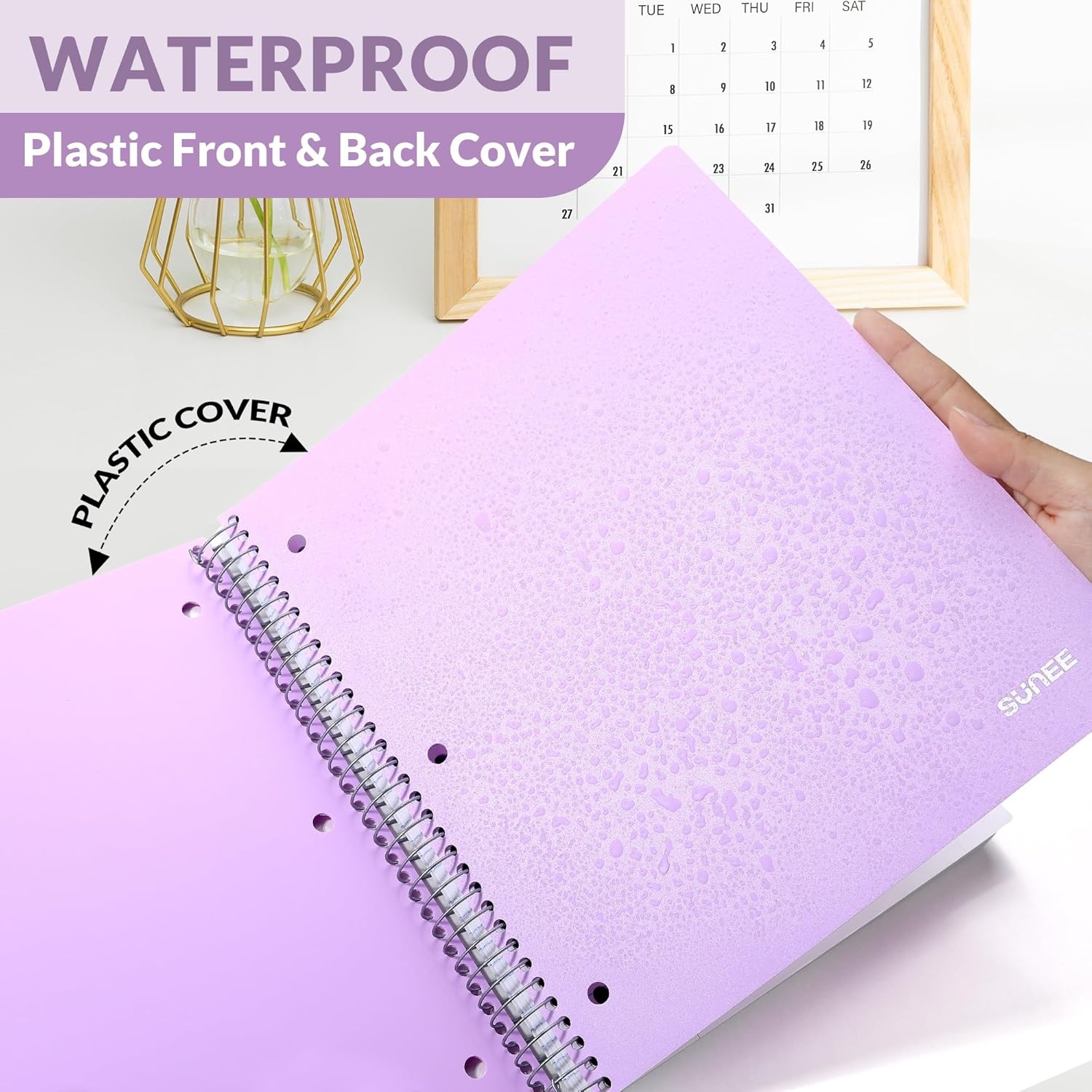 image:imageSUNEE 5 Subject Notebook College Ruled 400 Pages 9x11 5 Pocket Colored Dividers 3Hole Punched Paper PinkPurple