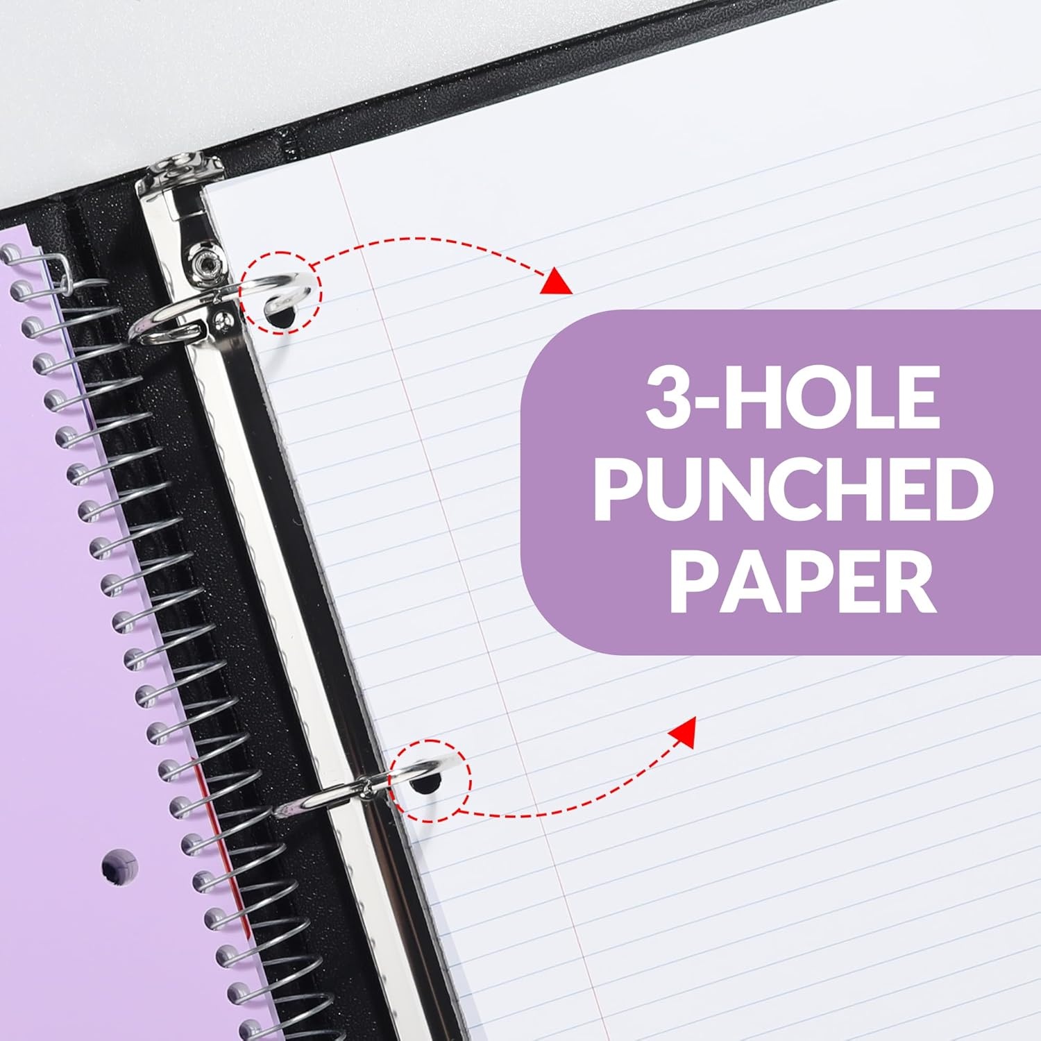 image:imageSUNEE 5 Subject Notebook College Ruled 400 Pages 9x11 5 Pocket Colored Dividers 3Hole Punched Paper PinkPurple