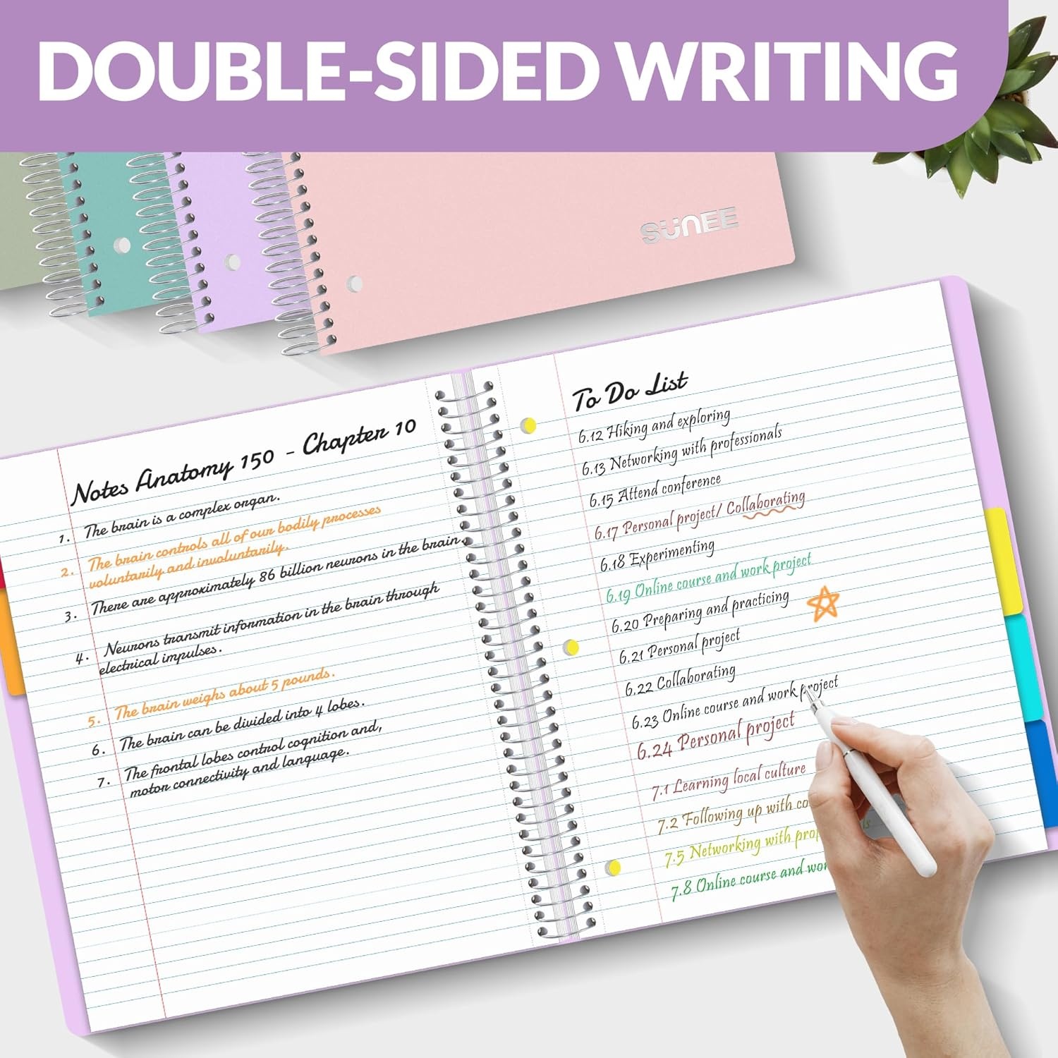 image:imageSUNEE 5 Subject Notebook College Ruled 400 Pages 9x11 5 Pocket Colored Dividers 3Hole Punched Paper PinkPurple
