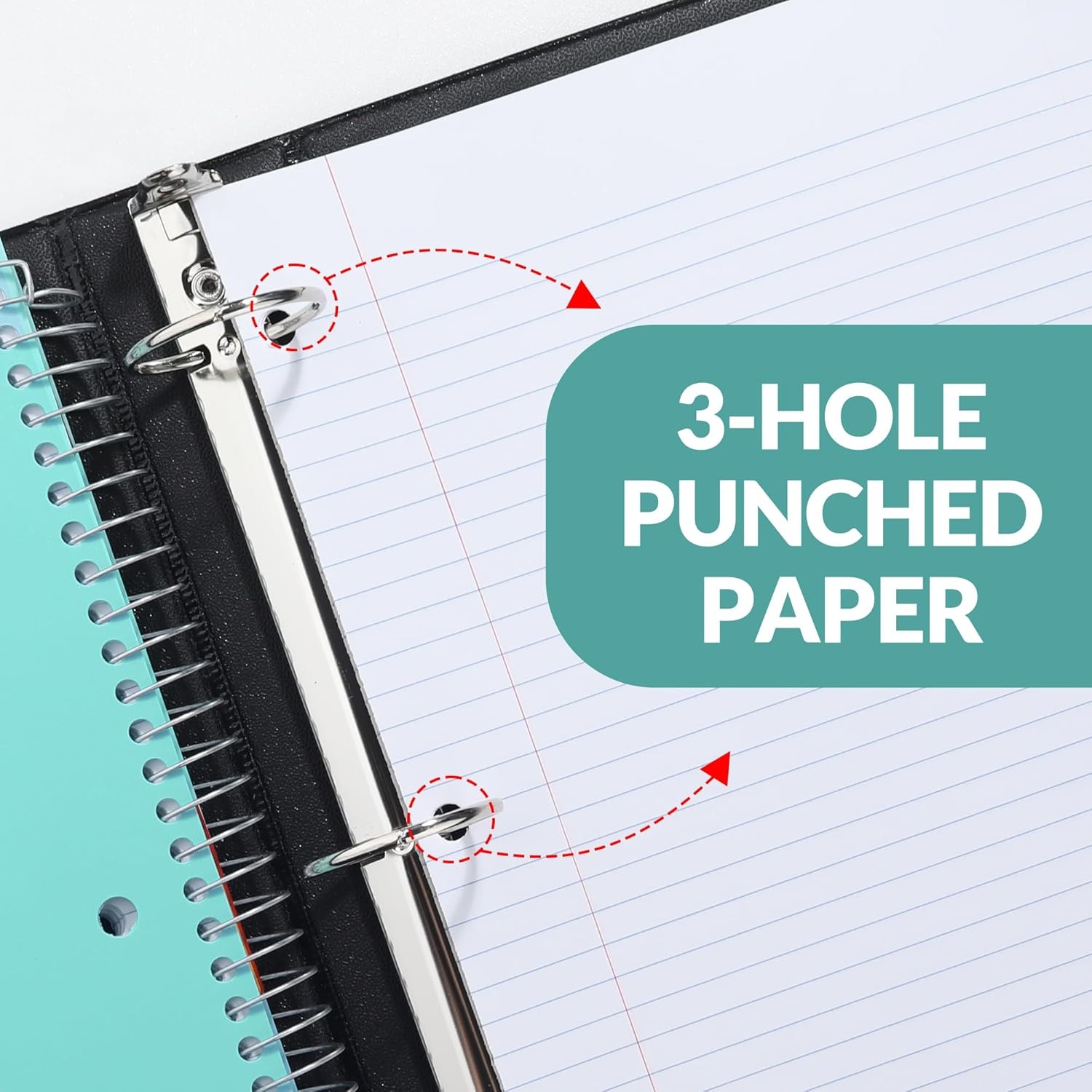 image:imageSUNEE 5 Subject Notebook College Ruled 400 Pages 9x11 5 Pocket Colored Dividers 3Hole Punched Paper PinkTeal