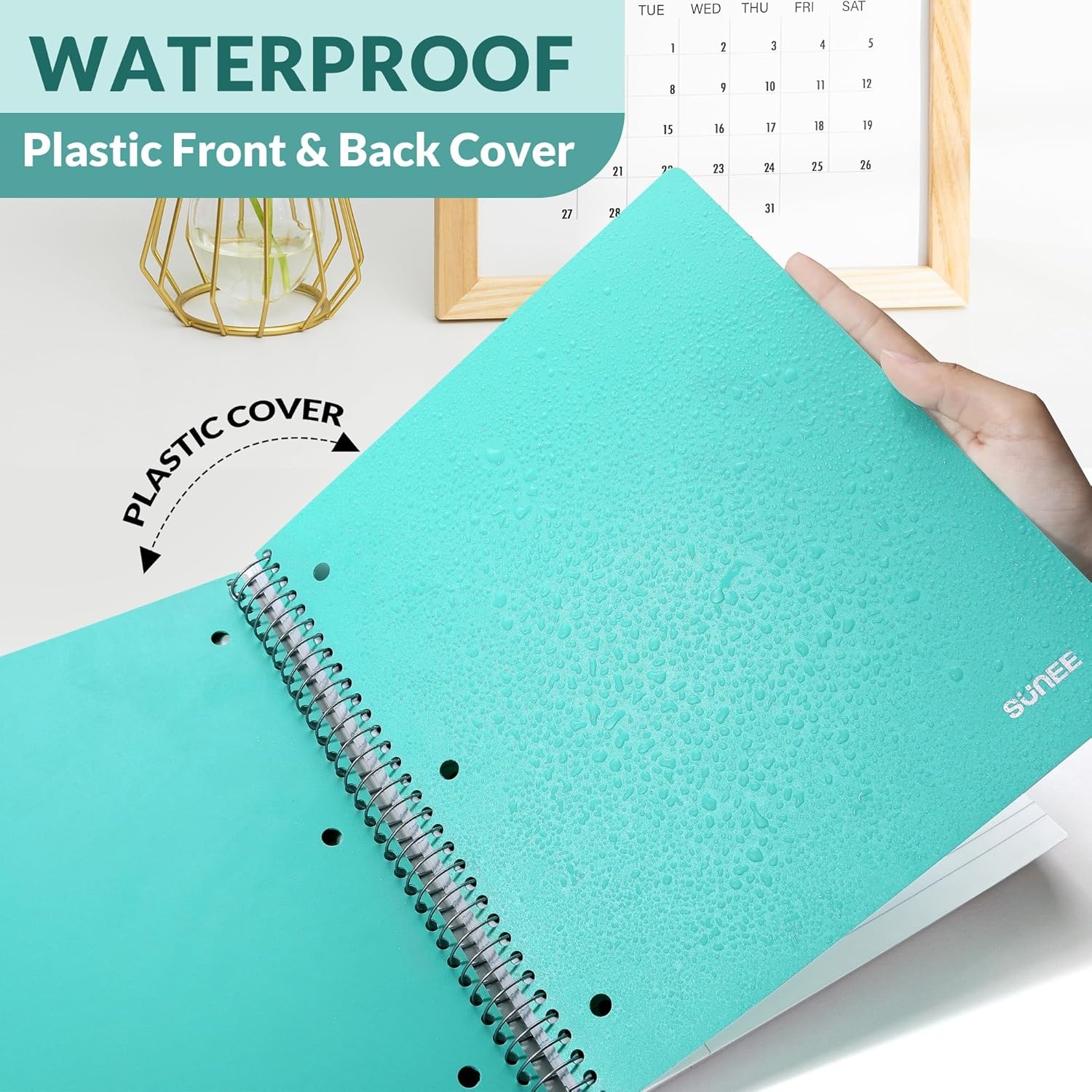 image:imageSUNEE 5 Subject Notebook College Ruled 400 Pages 9x11 5 Pocket Colored Dividers 3Hole Punched Paper PinkTeal