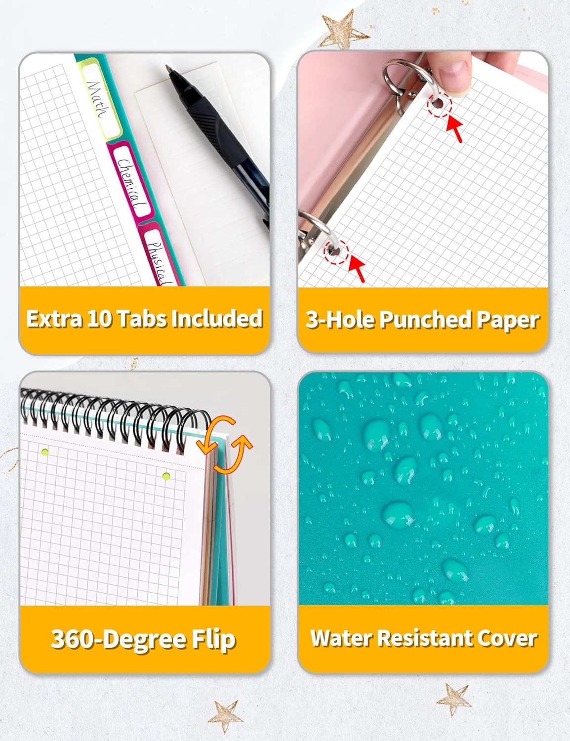 image:imageSUNEE 5 Subject Notebook College Ruled 400 Pages 9x11 5 Pocket Colored Dividers 3Hole Punched Paper PinkTeal