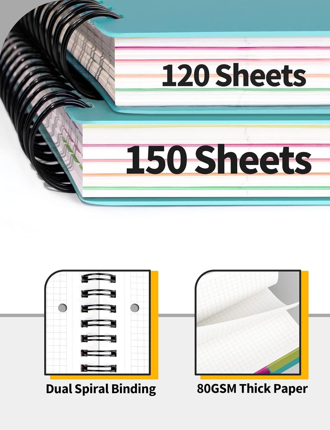 image:imageSUNEE 5 Subject Notebook College Ruled 400 Pages 9x11 5 Pocket Colored Dividers 3Hole Punched Paper PinkTeal