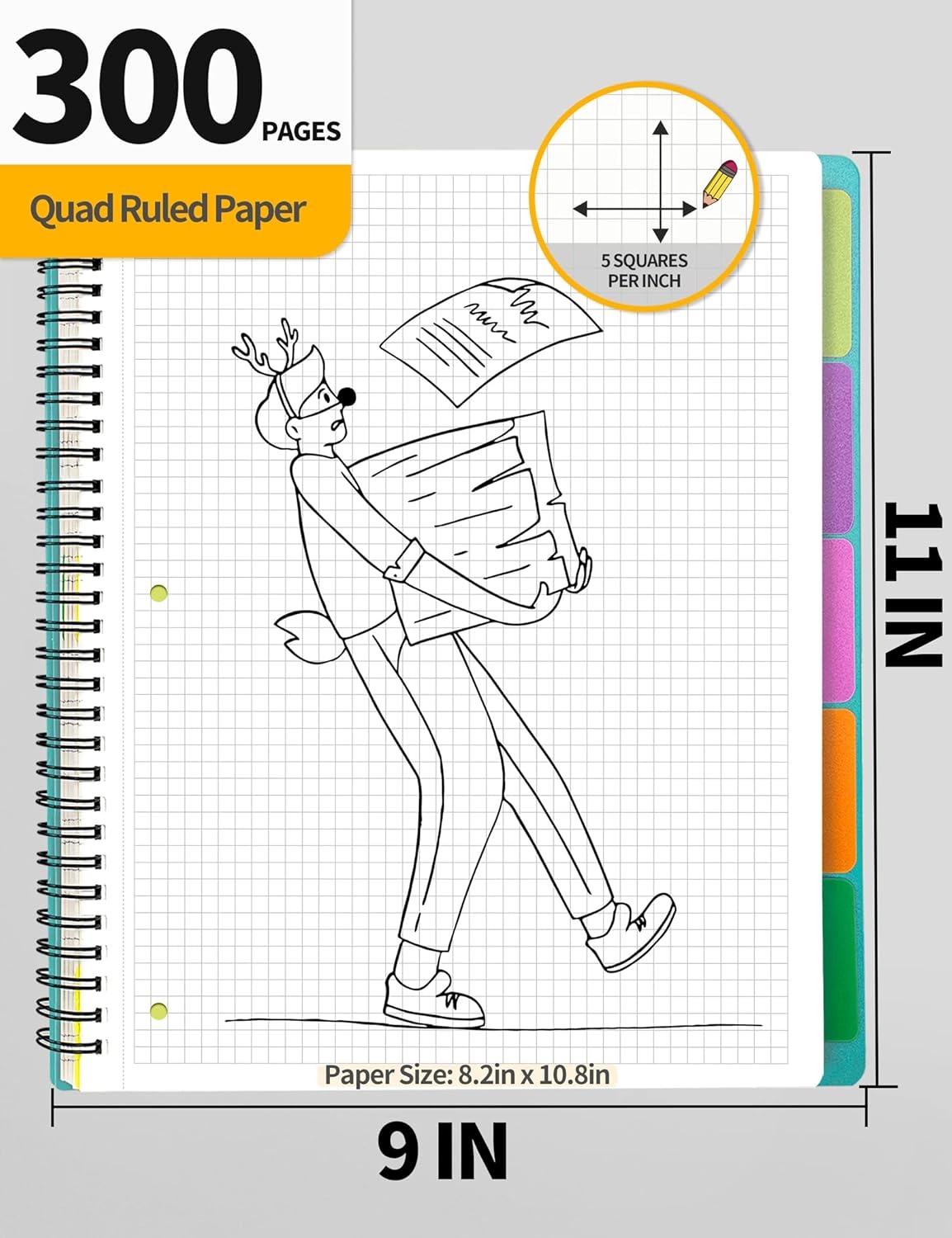 image:imageSUNEE 5 Subject Notebook College Ruled 400 Pages 9x11 5 Pocket Colored Dividers 3Hole Punched Paper PinkTeal