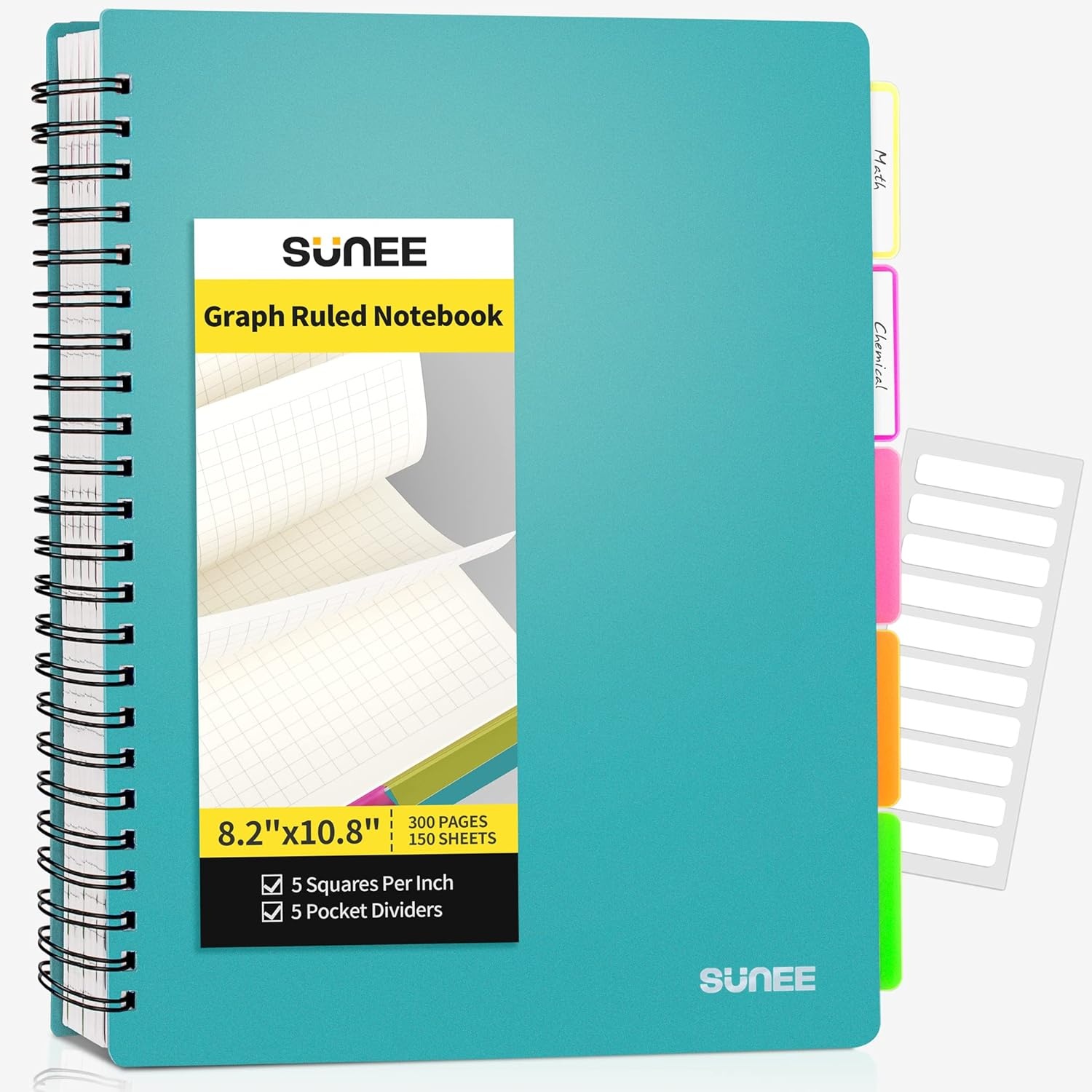 image:imageSUNEE 5 Subject Notebook College Ruled 400 Pages 9x11 5 Pocket Colored Dividers 3Hole Punched Paper PinkTeal