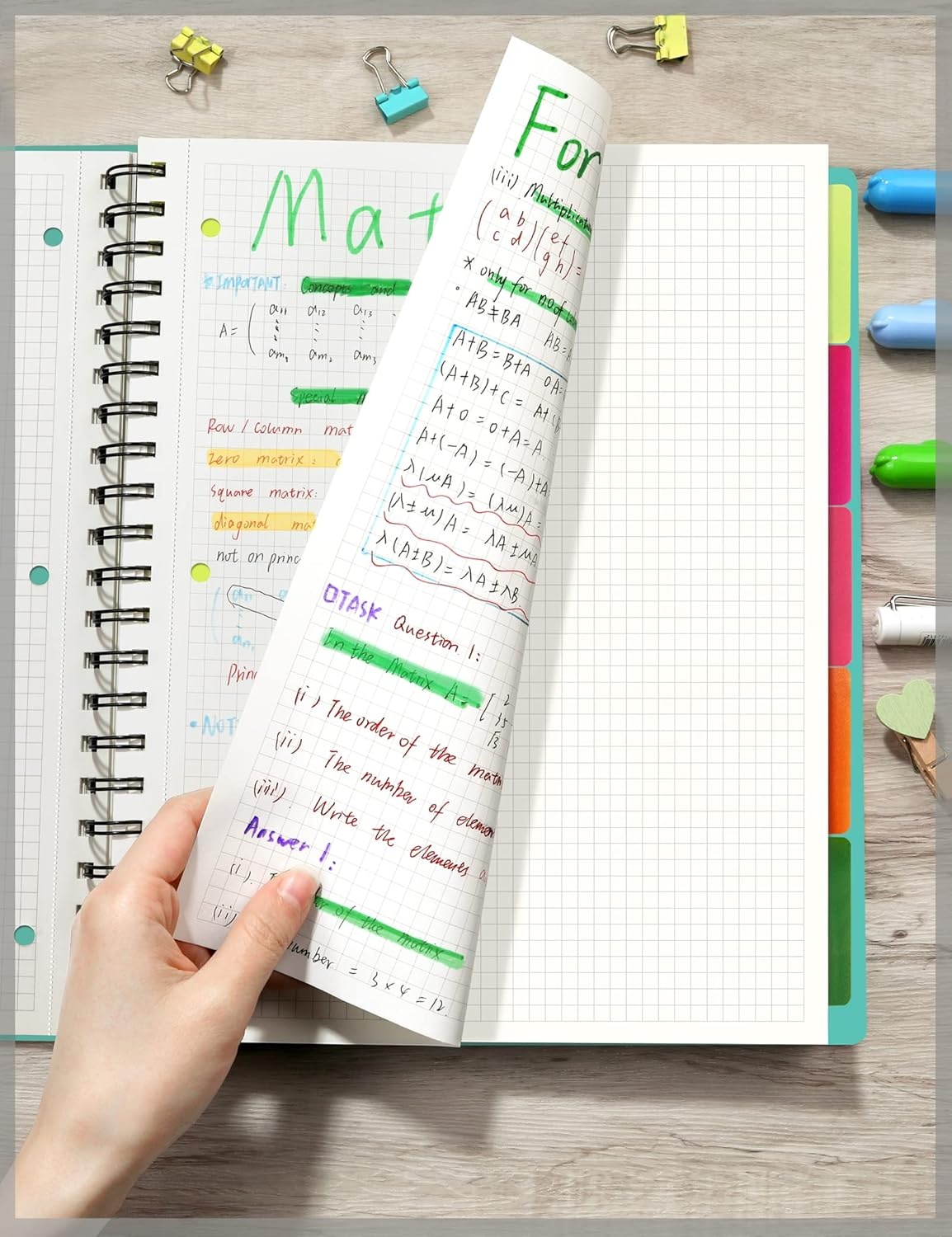 image:imageSUNEE 5 Subject Notebook College Ruled 400 Pages 9x11 5 Pocket Colored Dividers 3Hole Punched Paper PinkTeal