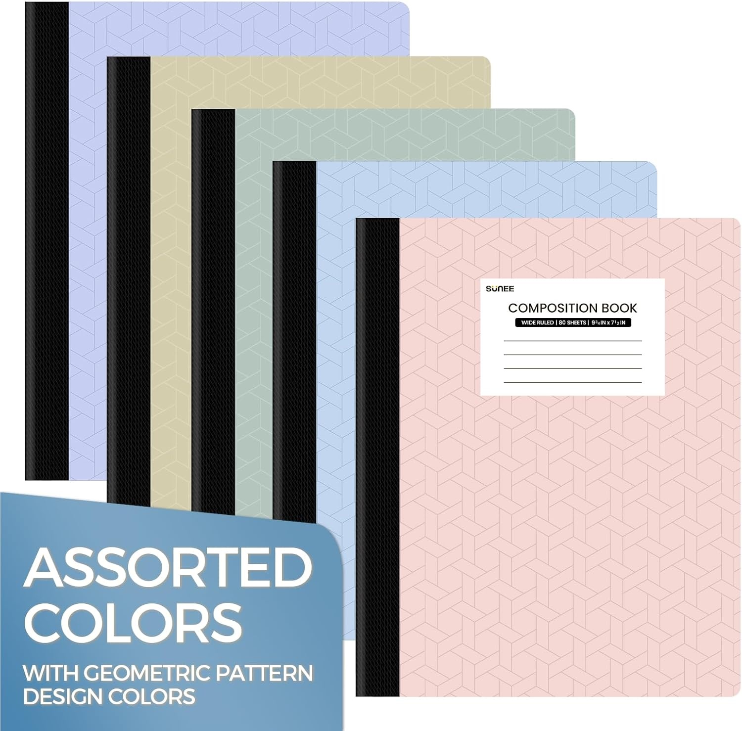image:imageSUNEE Composition Notebook Wide Ruled Paper Home School Supplies for College Students amp K12 934 x 712 80 Sheets160 Pages BlackPastel5 Pack