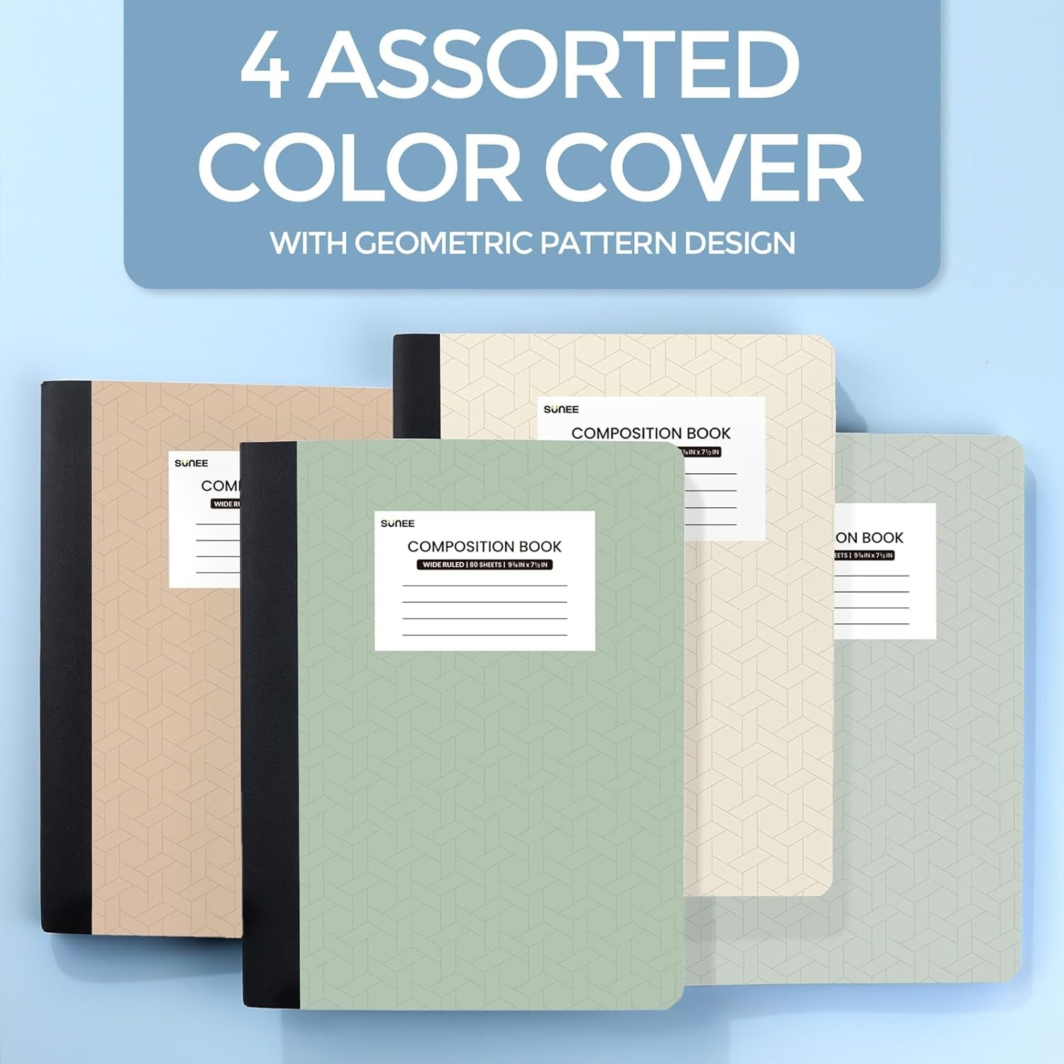 image:imageSUNEE Composition Notebooks College Ruled Paper 4 Pack Composition Book 9 34 x 7 12 80 Sheets160 Pages Assorted Colors School College amp Office SuppliesAesthetic