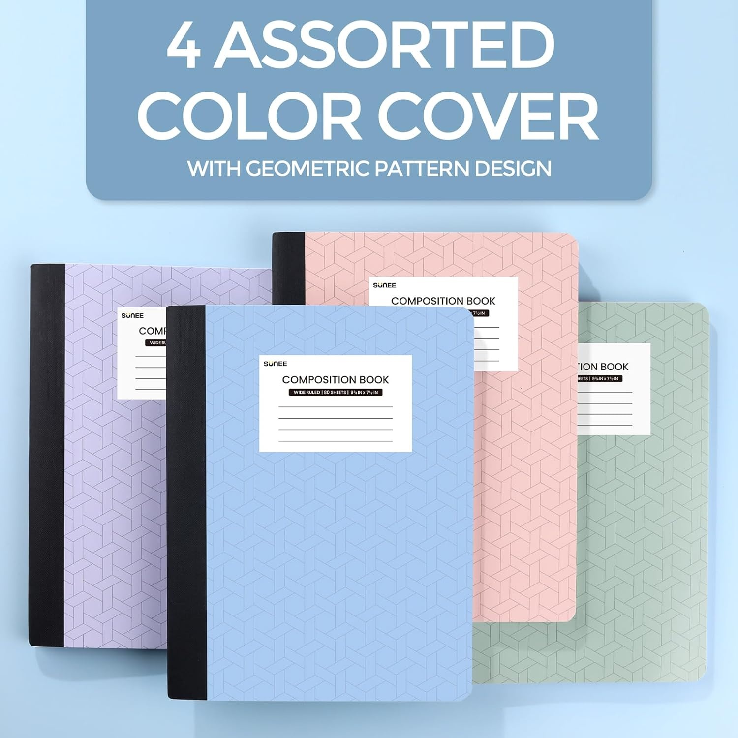 image:imageSUNEE Composition Notebooks College Ruled Paper 4 Pack Composition Book 9 34 x 7 12 80 Sheets160 Pages Assorted Colors School College amp Office SuppliesPastel