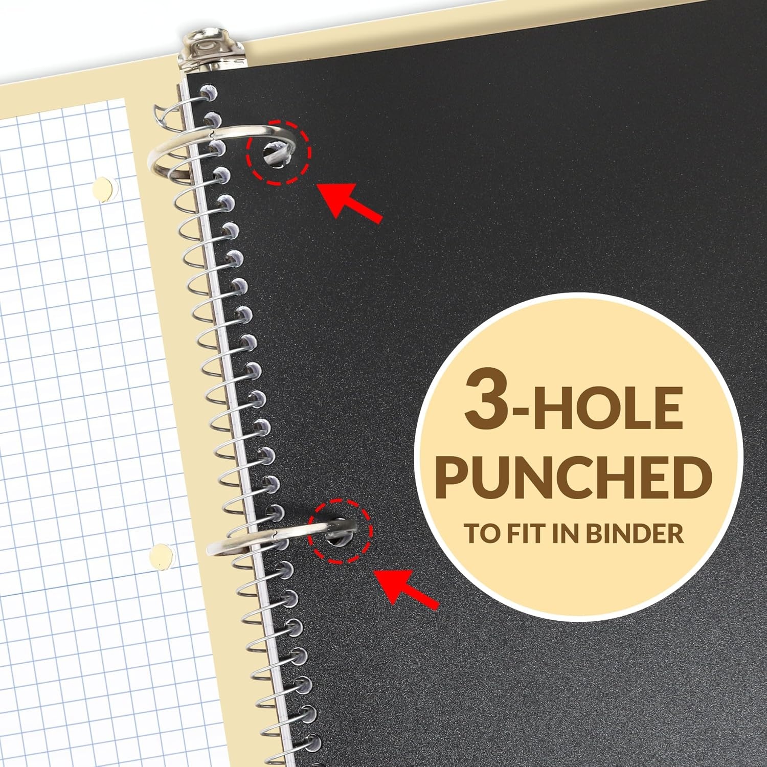 image:imageSUNEE Spiral Notebook 1Subject Graph Ruled Paper 8 x 1012 100 Sheets per Notebook 3Hole Punched Paper Water Resistant Cover Spiral Grid Notebooks for Work Home School Writing BlackBlack