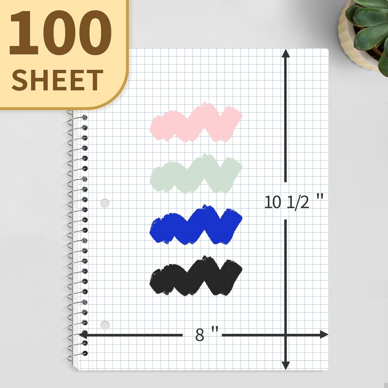 image:imageSUNEE Spiral Notebook 1Subject Graph Ruled Paper 8 x 1012 100 Sheets per Notebook 3Hole Punched Paper Water Resistant Cover Spiral Grid Notebooks for Work Home School Writing BlackBlack