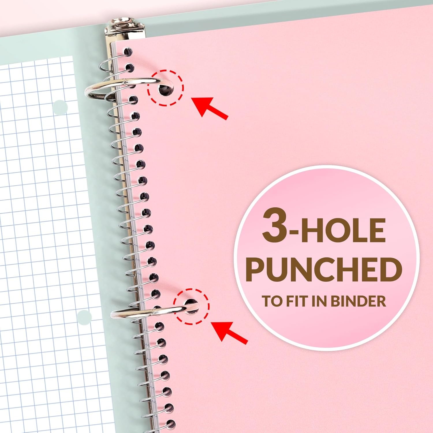 image:imageSUNEE Spiral Notebook 1Subject Graph Ruled Paper 8 x 1012 100 Sheets per Notebook 3Hole Punched Paper Water Resistant Cover Spiral Grid Notebooks for Work Home School Writing BlackPink
