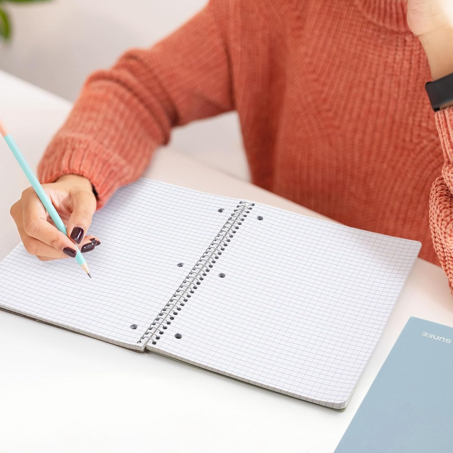 image:imageSUNEE Spiral Notebook 1Subject Graph Ruled Paper 8 x 1012 100 Sheets per Notebook 3Hole Punched Paper Water Resistant Cover Spiral Grid Notebooks for Work Home School Writing BlackGrey Blue
