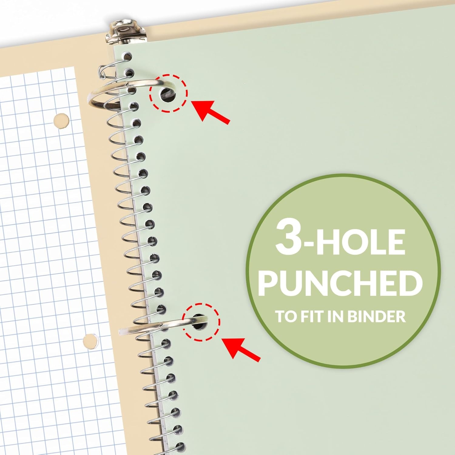 image:imageSUNEE Spiral Notebook 1Subject Graph Ruled Paper 8 x 1012 100 Sheets per Notebook 3Hole Punched Paper Water Resistant Cover Spiral Grid Notebooks for Work Home School Writing BlackGreen