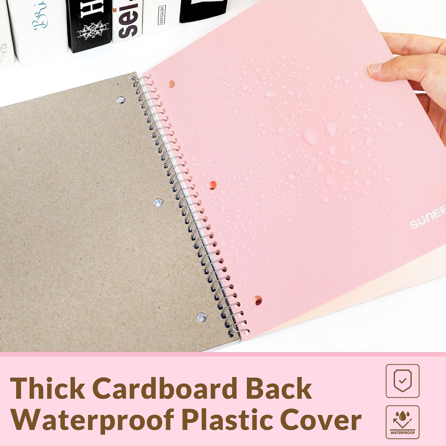 image:imageSUNEE Spiral Notebook 1Subject Graph Ruled Paper 8 x 1012 100 Sheets per Notebook 3Hole Punched Paper Water Resistant Cover Spiral Grid Notebooks for Work Home School Writing BlackPink