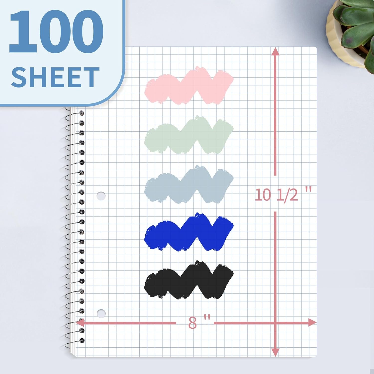 image:imageSUNEE Spiral Notebook 1Subject Graph Ruled Paper 8 x 1012 100 Sheets per Notebook 3Hole Punched Paper Water Resistant Cover Spiral Grid Notebooks for Work Home School Writing BlackGrey Blue