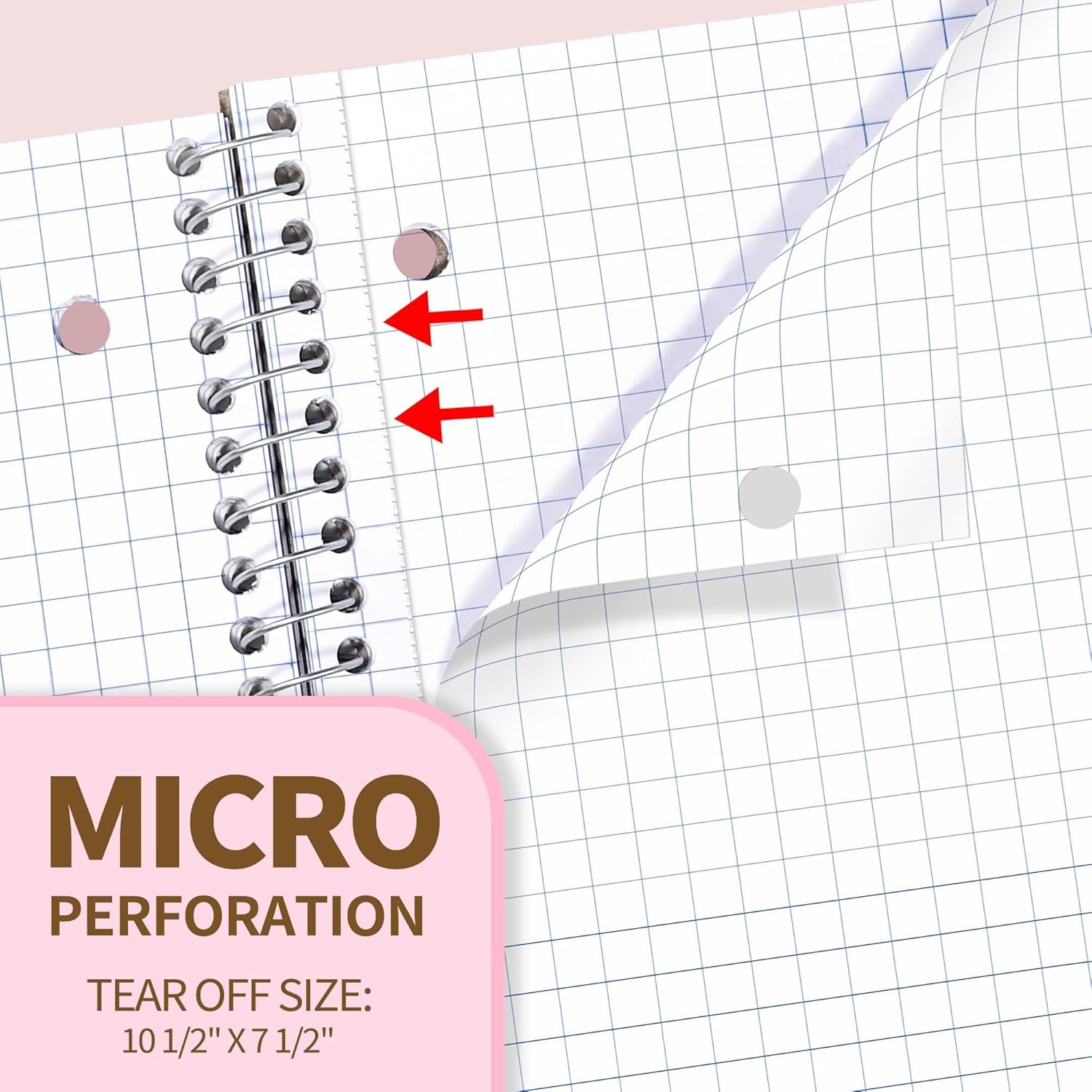 image:imageSUNEE Spiral Notebook 1Subject Graph Ruled Paper 8 x 1012 100 Sheets per Notebook 3Hole Punched Paper Water Resistant Cover Spiral Grid Notebooks for Work Home School Writing BlackPink