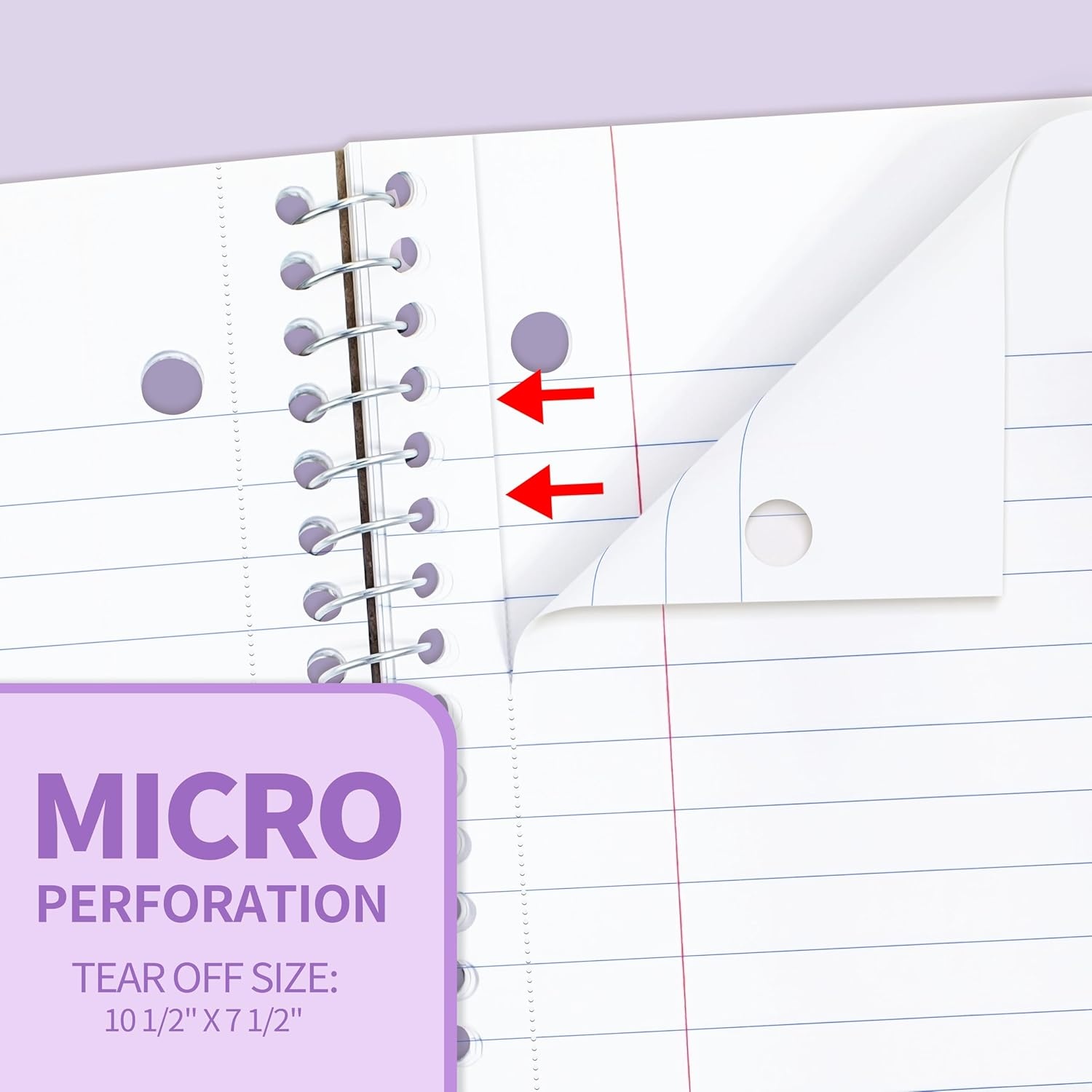 image:imageSUNEE Spiral Notebook 1Subject Wide Ruled Paper 8 x 1012 100 Sheets per Notebook 3Hole Punched Paper Water Resistant Cover Doublesided Pockets Spiral Lined Notebooks for School GreenPurple