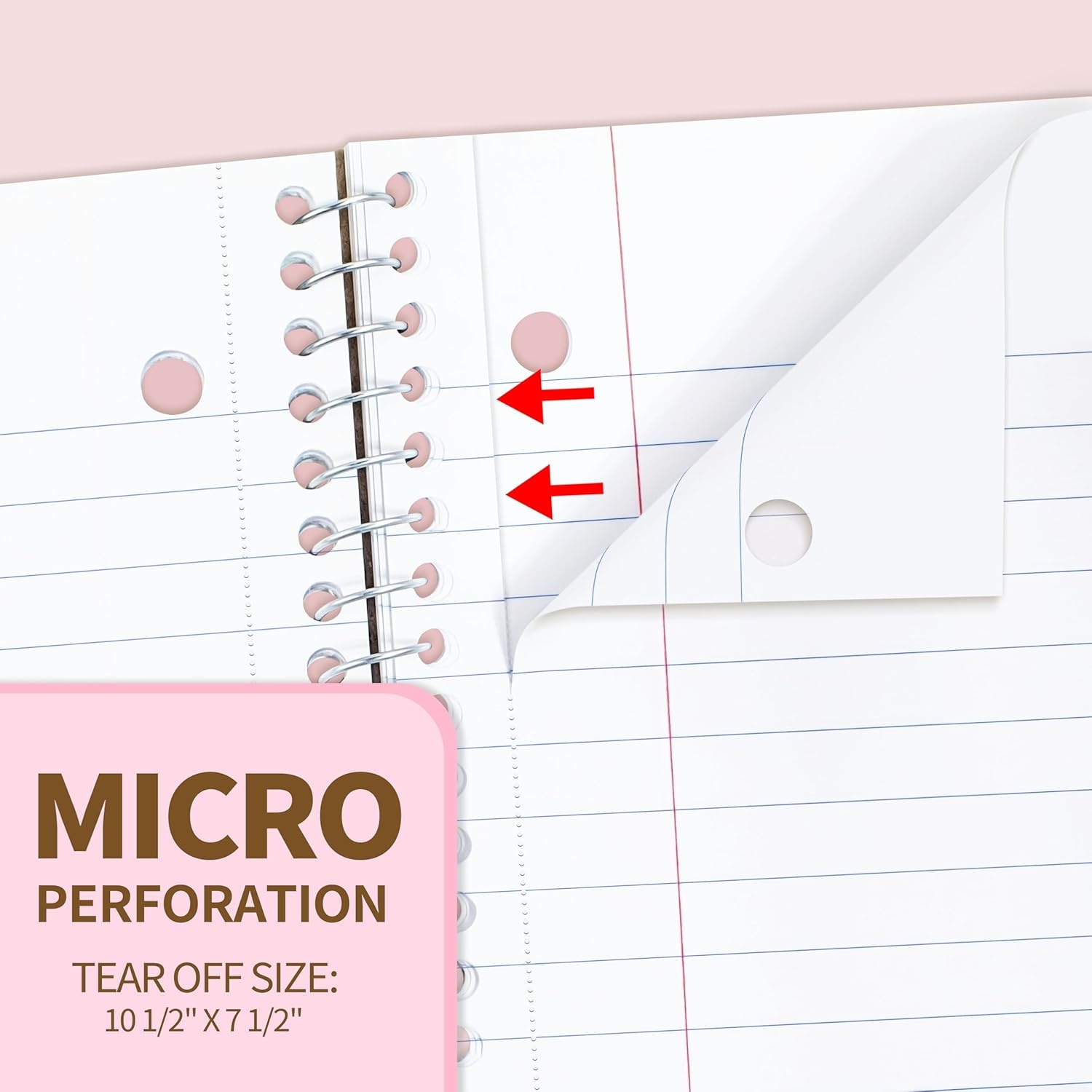 image:imageSUNEE Spiral Notebook 1Subject Wide Ruled Paper 8 x 1012 100 Sheets per Notebook 3Hole Punched Paper Water Resistant Cover Doublesided Pockets Spiral Lined Notebooks for School GreenPink
