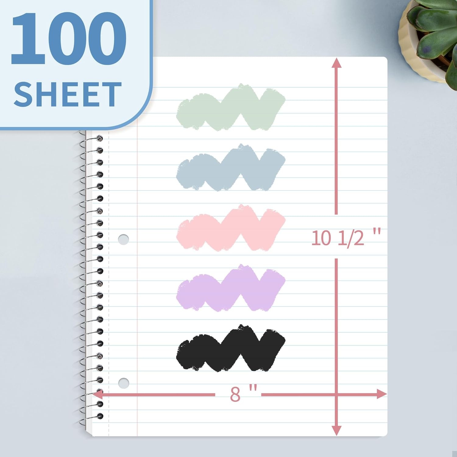 image:imageSUNEE Spiral Notebook 1Subject Wide Ruled Paper 8 x 1012 100 Sheets per Notebook 3Hole Punched Paper Water Resistant Cover Doublesided Pockets Spiral Lined Notebooks for School GreenGrey Blue