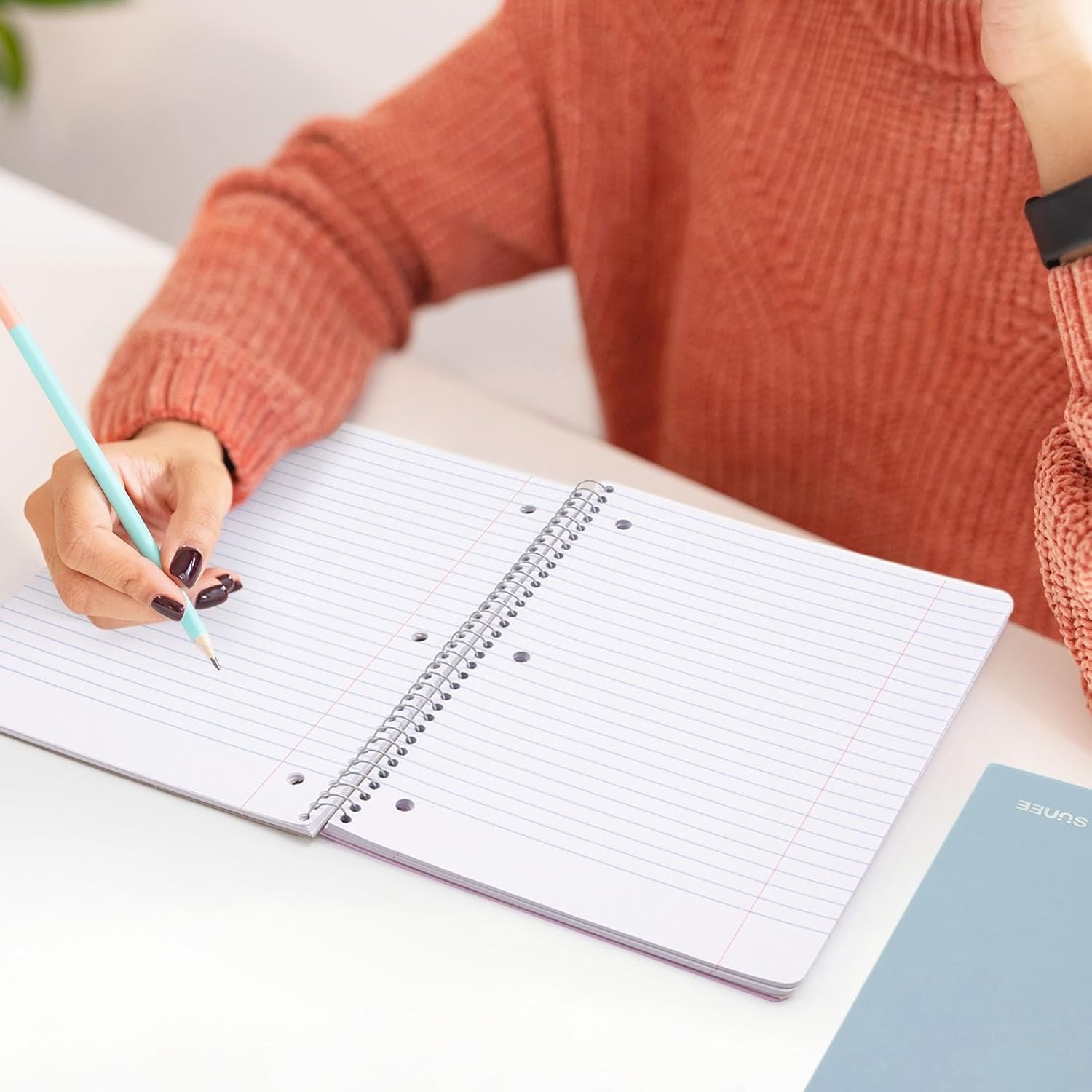 image:imageSUNEE Spiral Notebook 1Subject Wide Ruled Paper 8 x 1012 100 Sheets per Notebook 3Hole Punched Paper Water Resistant Cover Doublesided Pockets Spiral Lined Notebooks for School GreenGrey Blue