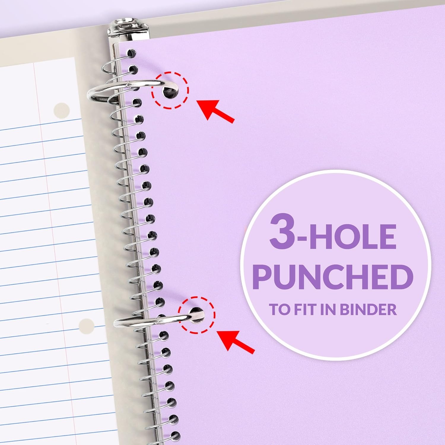 image:imageSUNEE Spiral Notebook 1Subject Wide Ruled Paper 8 x 1012 100 Sheets per Notebook 3Hole Punched Paper Water Resistant Cover Doublesided Pockets Spiral Lined Notebooks for School GreenPurple