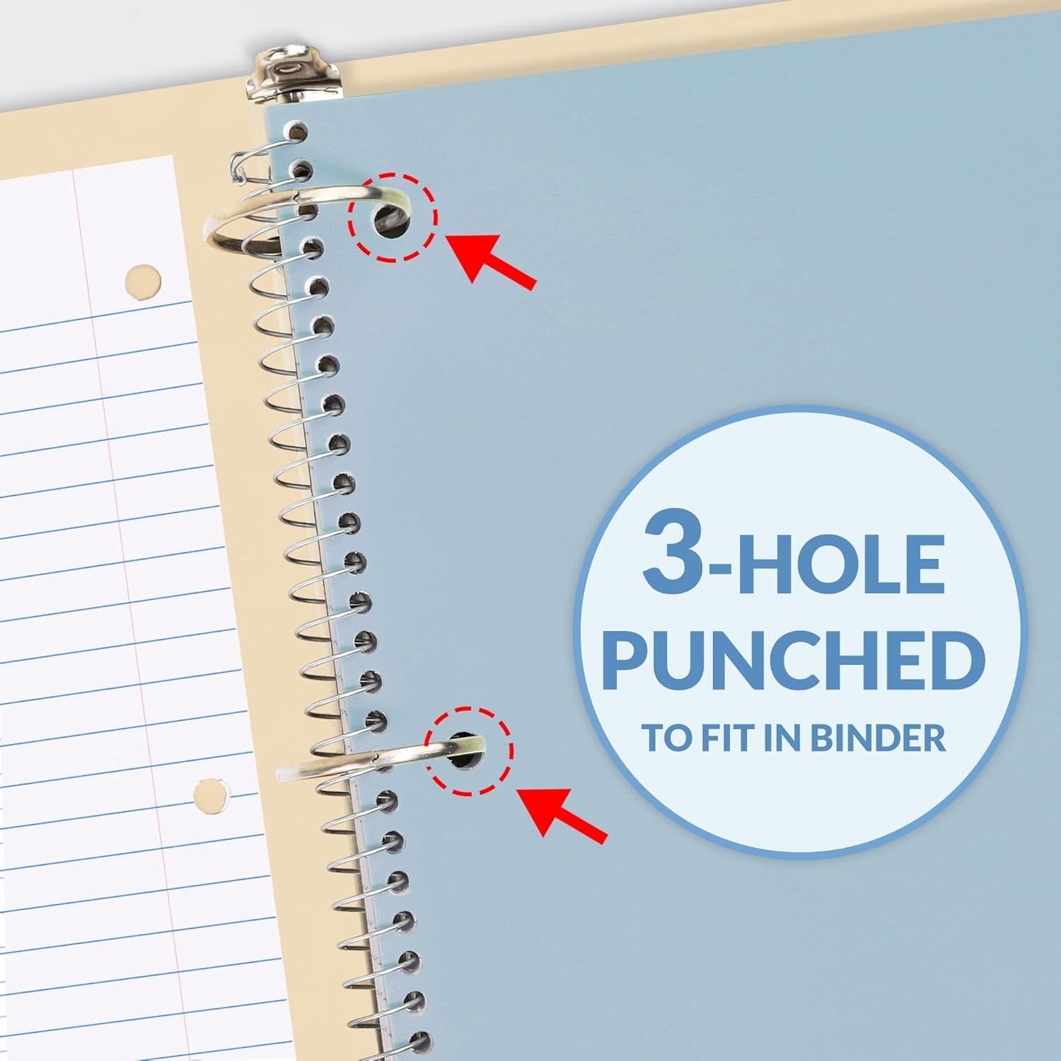 image:imageSUNEE Spiral Notebook 1Subject Wide Ruled Paper 8 x 1012 100 Sheets per Notebook 3Hole Punched Paper Water Resistant Cover Doublesided Pockets Spiral Lined Notebooks for School GreenGrey Blue