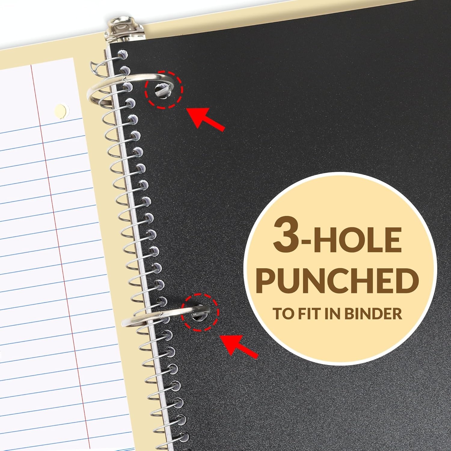 image:imageSUNEE Spiral Notebook 1Subject Wide Ruled Paper 8 x 1012 100 Sheets per Notebook 3Hole Punched Paper Water Resistant Cover Doublesided Pockets Spiral Lined Notebooks for School GreenBlack