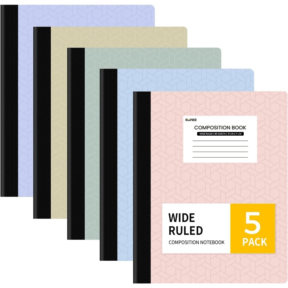 image:imageSUNEE Composition Notebook Wide Ruled Paper Home School Supplies for College Students amp K12 934 x 712 80 Sheets160 Pages BlackPastel5 Pack