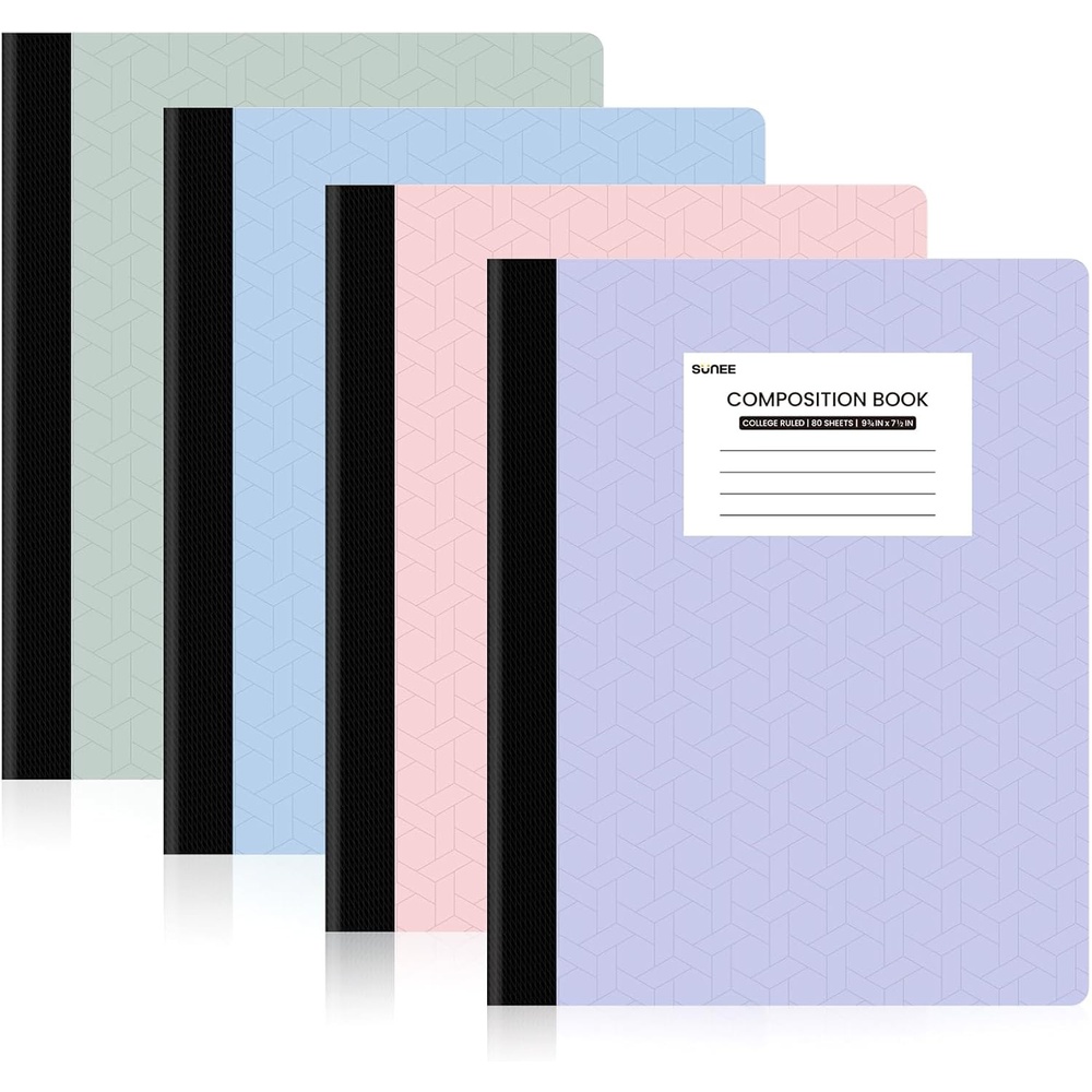 image:imageSUNEE Composition Notebooks College Ruled Paper 4 Pack Composition Book 9 34 x 7 12 80 Sheets160 Pages Assorted Colors School College amp Office SuppliesPastel