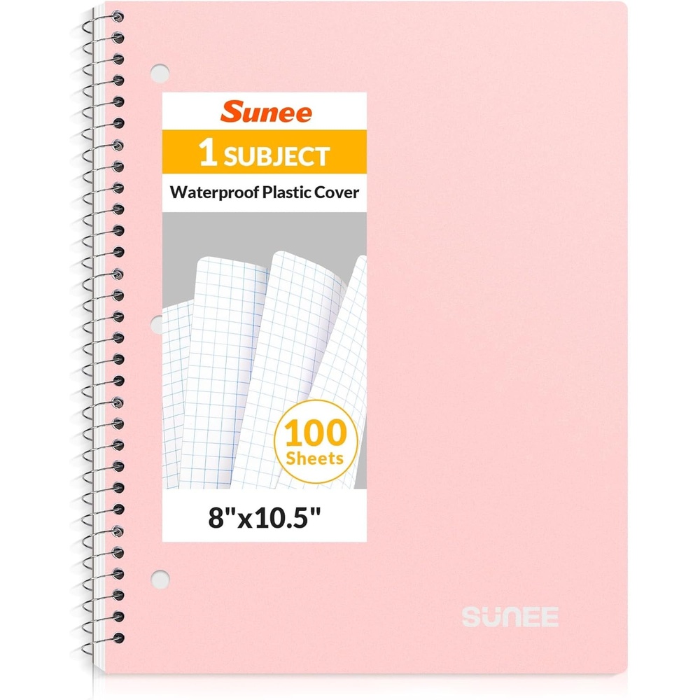image:imageSUNEE Spiral Notebook 1Subject Graph Ruled Paper 8 x 1012 100 Sheets per Notebook 3Hole Punched Paper Water Resistant Cover Spiral Grid Notebooks for Work Home School Writing BlackPink