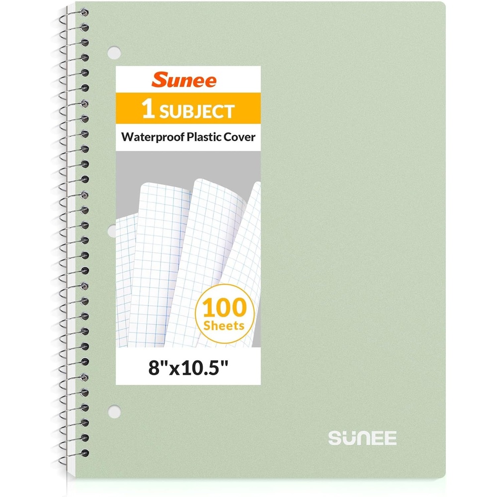 image:imageSUNEE Spiral Notebook 1Subject Graph Ruled Paper 8 x 1012 100 Sheets per Notebook 3Hole Punched Paper Water Resistant Cover Spiral Grid Notebooks for Work Home School Writing BlackGreen