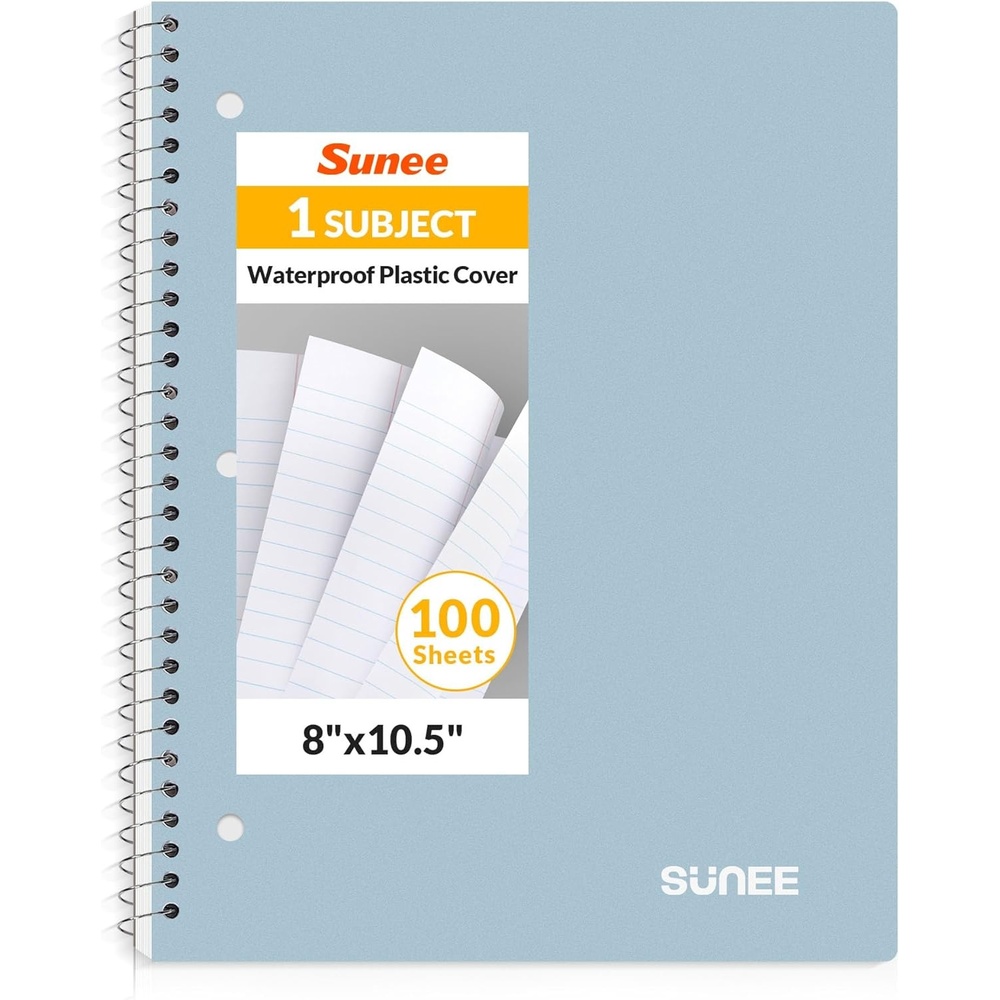 image:imageSUNEE Spiral Notebook 1Subject Wide Ruled Paper 8 x 1012 100 Sheets per Notebook 3Hole Punched Paper Water Resistant Cover Doublesided Pockets Spiral Lined Notebooks for School GreenGrey Blue
