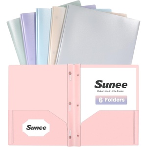 image:imageSUNEE 3Prong Plastic Folders with Pockets 6 Pack Vintage Colors 2 Pocket Folders with Fasteners TearResistant Plastic Pockets and Fit Letter Size Paper Use for School Office Home BusinessMulticolored 2