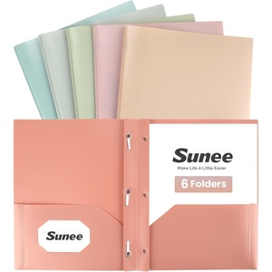 image:imageSUNEE 3Prong Plastic Folders with Pockets 6 Pack Vintage Colors 2 Pocket Folders with Fasteners TearResistant Plastic Pockets and Fit Letter Size Paper Use for School Office Home BusinessMulticolored 3