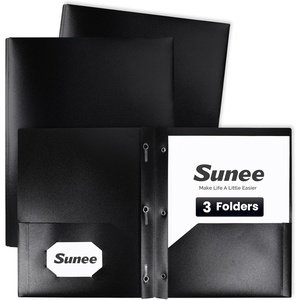 image:imageSUNEE 3Prong Plastic Folders with Pockets 6 Pack Vintage Colors 2 Pocket Folders with Fasteners TearResistant Plastic Pockets and Fit Letter Size Paper Use for School Office Home BusinessBlack